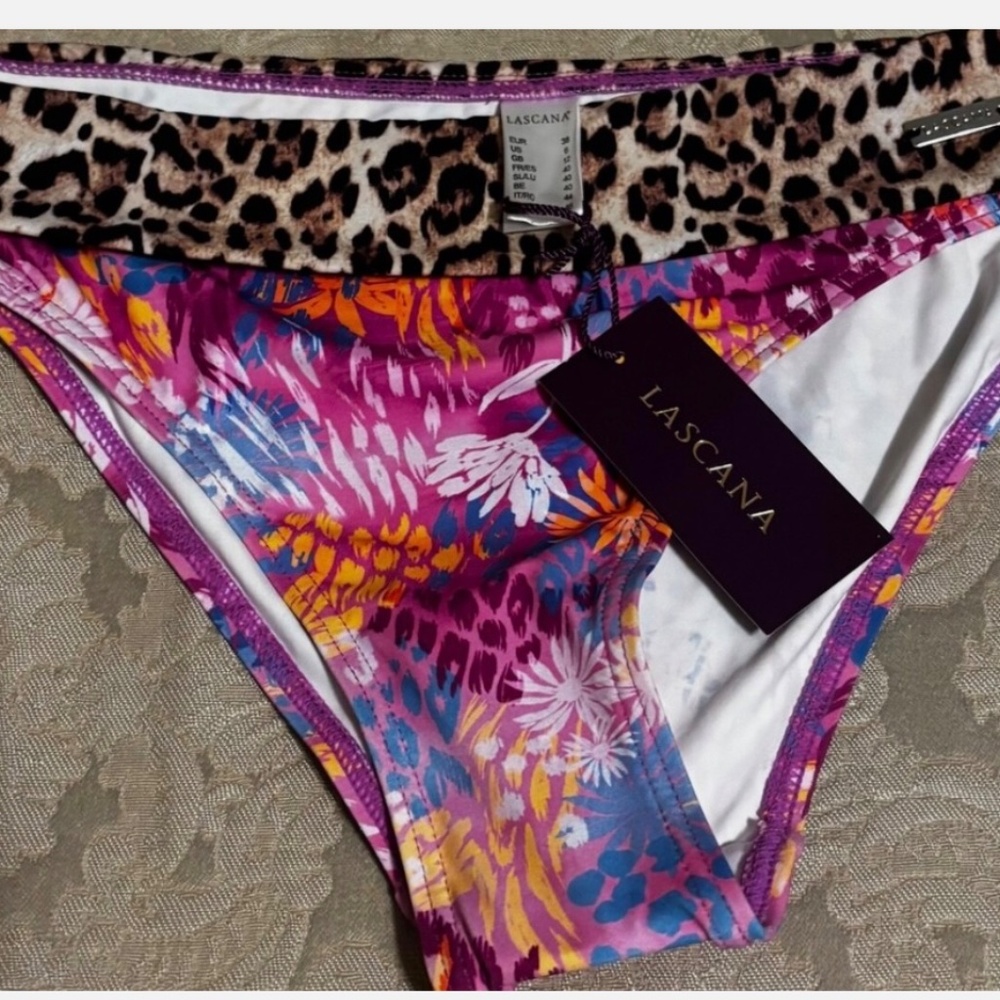LASCANA Women’s Leopard Floral Bikini Bottom Sz 6 Mid Rise - Picture 5 of 5